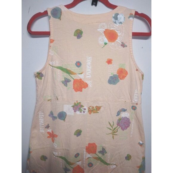 Stamp Maxi Dress Sz M Art-To-wear floral butterfly words button-up USA Resort - Picture 9 of 13